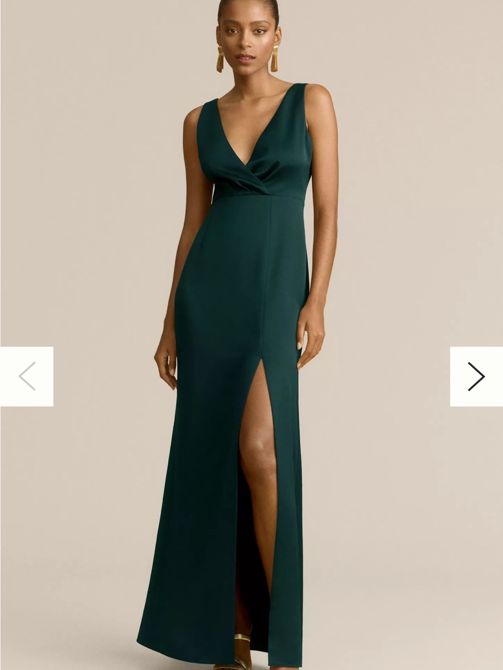BHLDN Dark Emerald V‑Neck Maxi Gown with Thigh Slit. Size 8